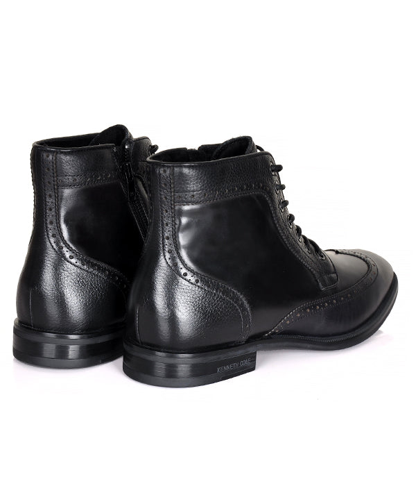 Kenneth Cole Design Leather High-Top Lace-up Shoe Black