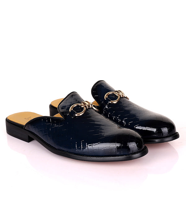 John Foster Patent Horsebit Leather Mule|Blue