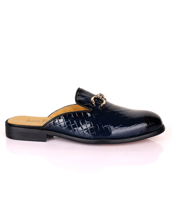 John Foster Patent Horsebit Leather Mule|Blue
