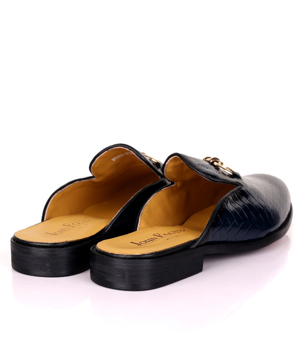 John Foster Patent Horsebit Leather Mule|Blue