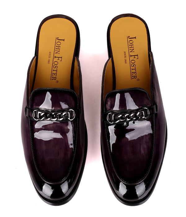 John Foster Horsebit Patent Mule|Purple