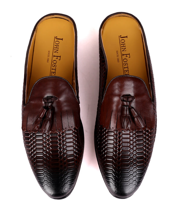 John Foster Fringe Tassel Mules|Coffee