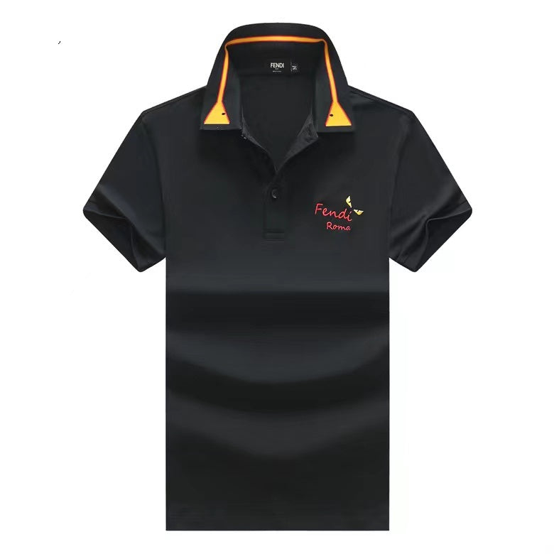 Fendi Roma Monster Eye Collar Men's Cotton Polo-shirt|Black