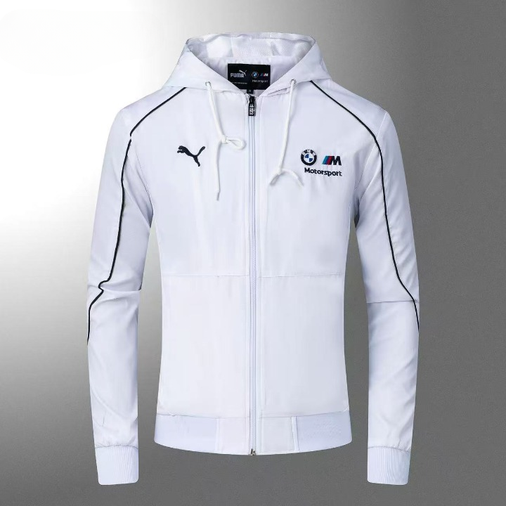 Motorsport white hooded zipper jacket