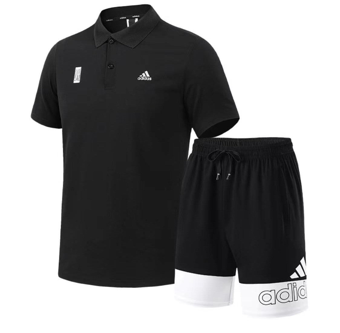 Adidas Buttoned Collar Training Set Men's Short-Black