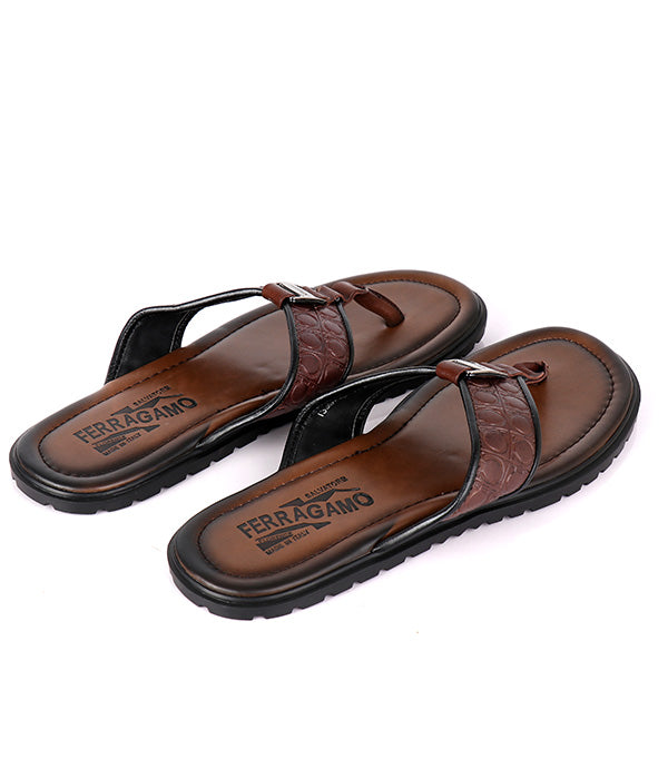 Ferragamo Silver Logo Flip Flop | Brown