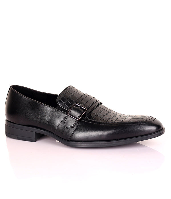Kenneth Cole Croc Design Single Buckle Loafers Leather Shoes|Black