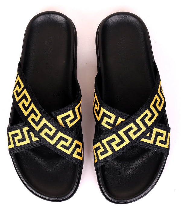 Medusa Greca Patterned Criss-Cross Slipper| Multicolor