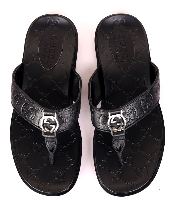 GG Imprinted Lettering Thong Slipper|Black