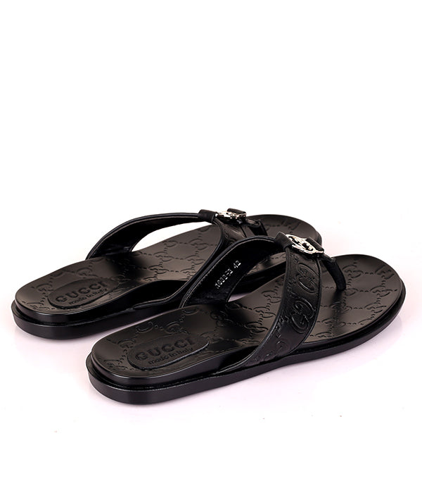 GG Imprinted Lettering Thong Slipper|Black
