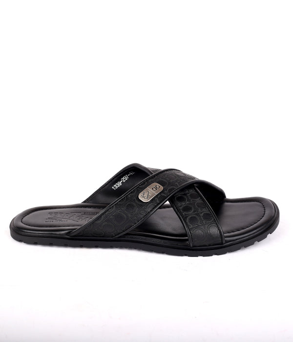 S F crisscross embossed slippers | Black
