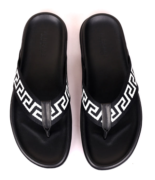 Medusa Greca Patterned Thong Slipper|Black