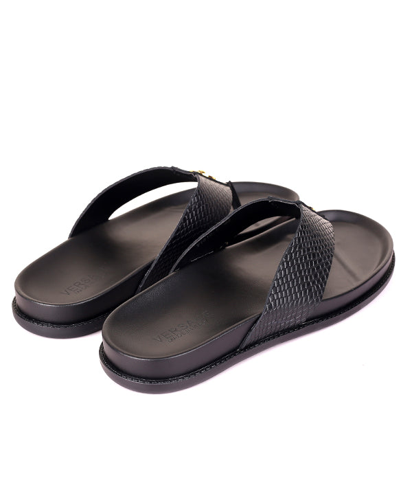 Medusa Croc Design Thong Slipper|Black