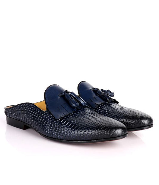 John Foster Wooven Tassel Fringe Mule | Navy Blue