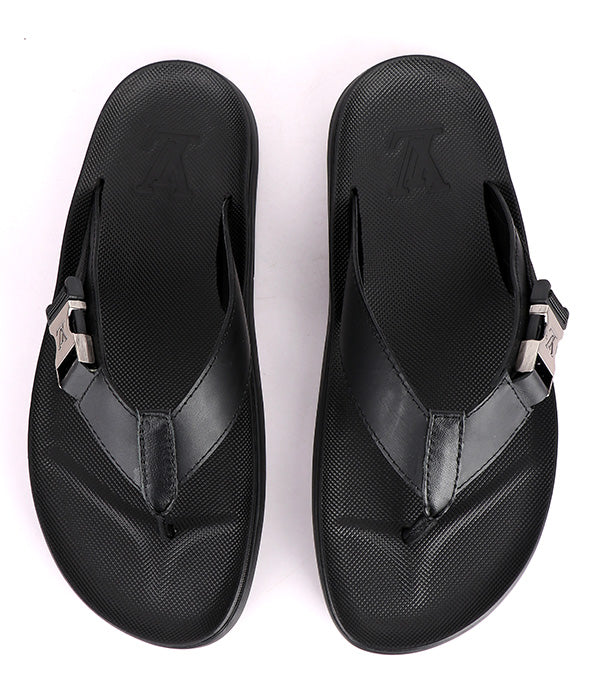 Simple Black Buckle Thong Slipper