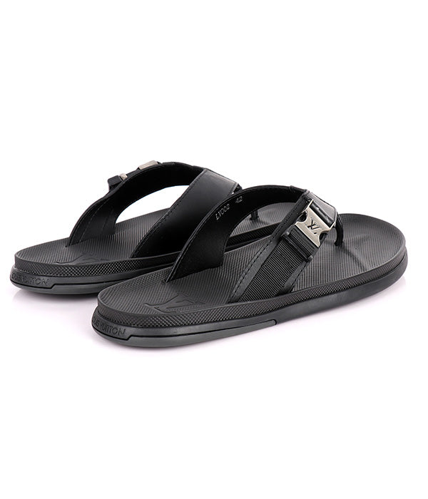 Simple Black Buckle Thong Slipper