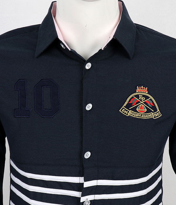 Eden Park 10 Logo Shirt | Navy Blue White Pink
