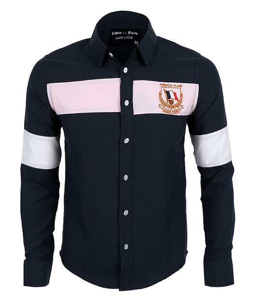 Eden Park French Flair Crest Logo Shirt | Navy Blue White Pink