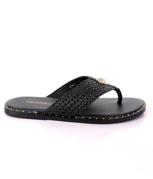 Medusa Twill Weave Men's-Stone Embellished Thong slipper|Black