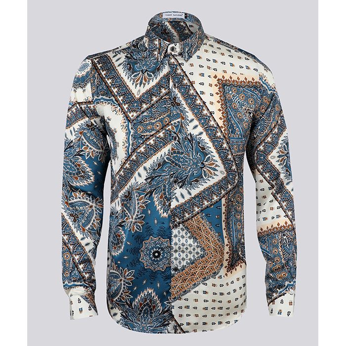 Terry Taylors Vintage Long Sleeve | Turquoise Blue Cream