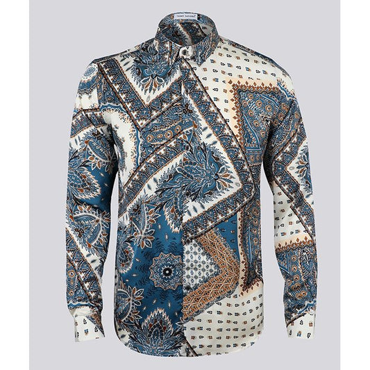 Terry Taylors Vintage Long Sleeve | Turquoise Blue Cream