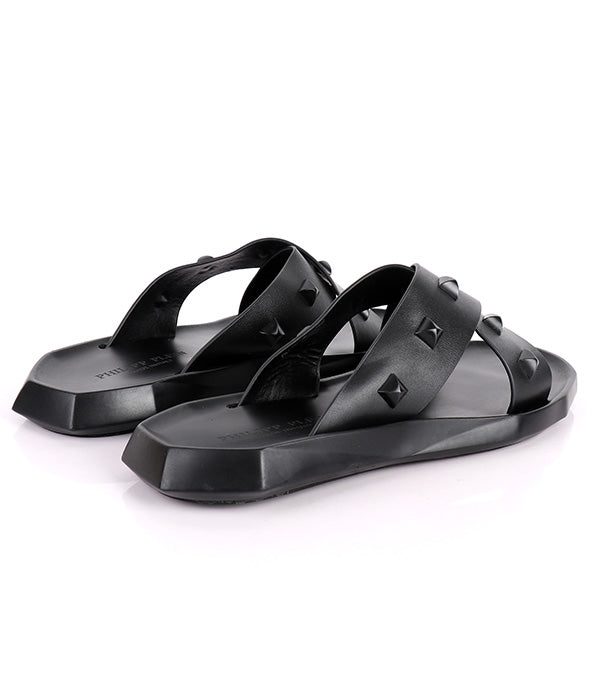 P.Plein Studded Crisscross Cover  Slides|Black