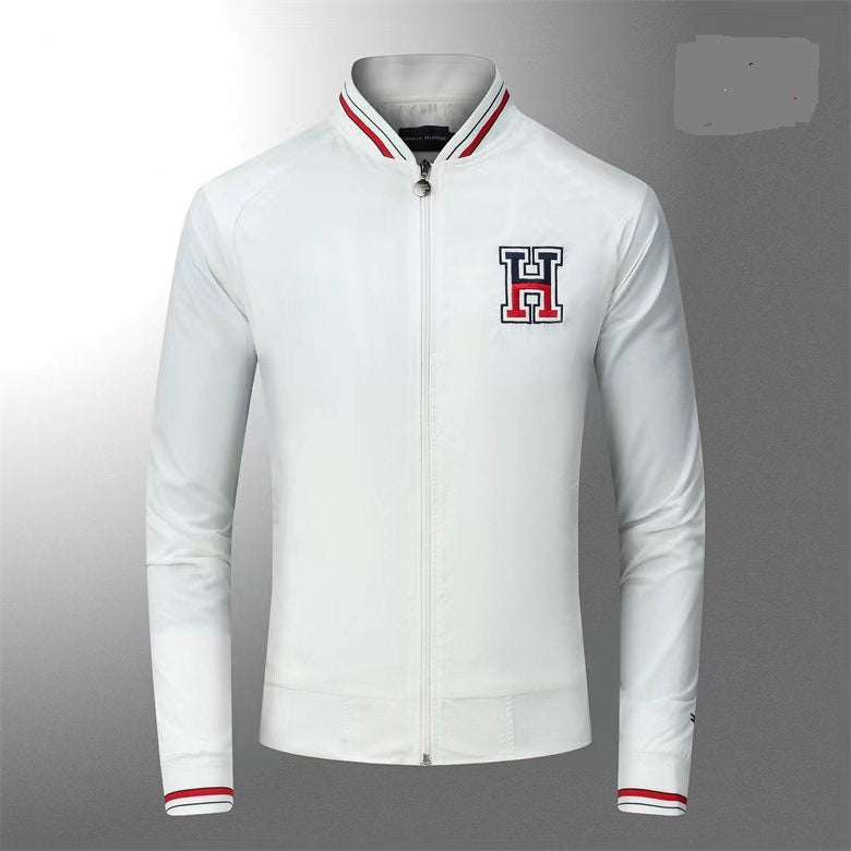 Tommy H Logo Track Jacket White Soft Shell Men's Wind Cover