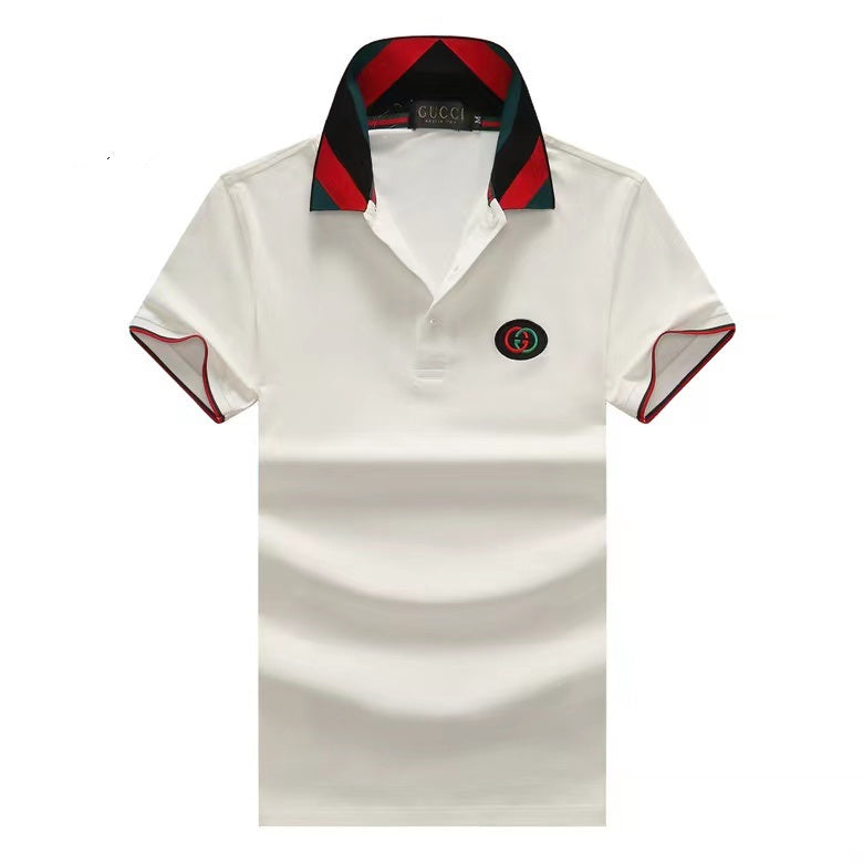 GG Buttoned Collar Polo Shirt|White