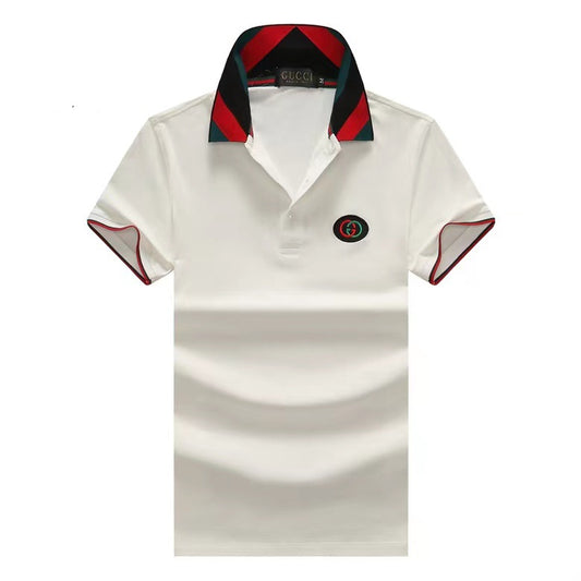 GG Buttoned Collar Polo Shirt|White