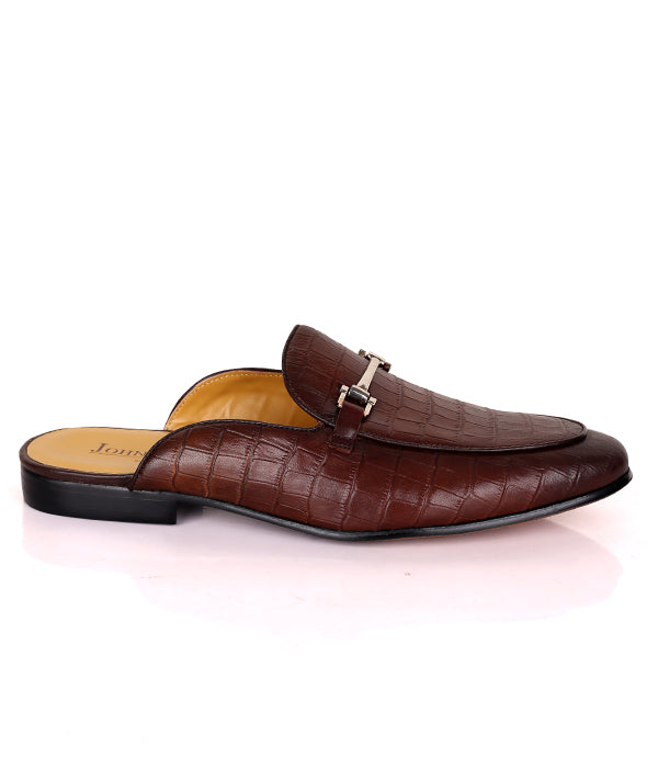 John Foster Crocs Design Horsebit Leather Shoe|Brown