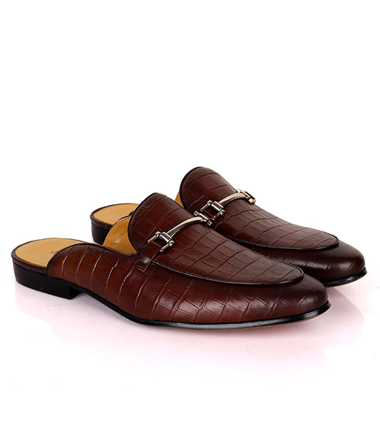 John Foster Crocs Design Horsebit Leather Shoe|Brown