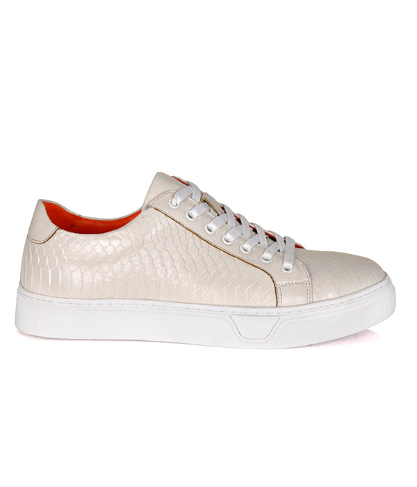 Aldo Croc Leather White Lace-up Sneakers