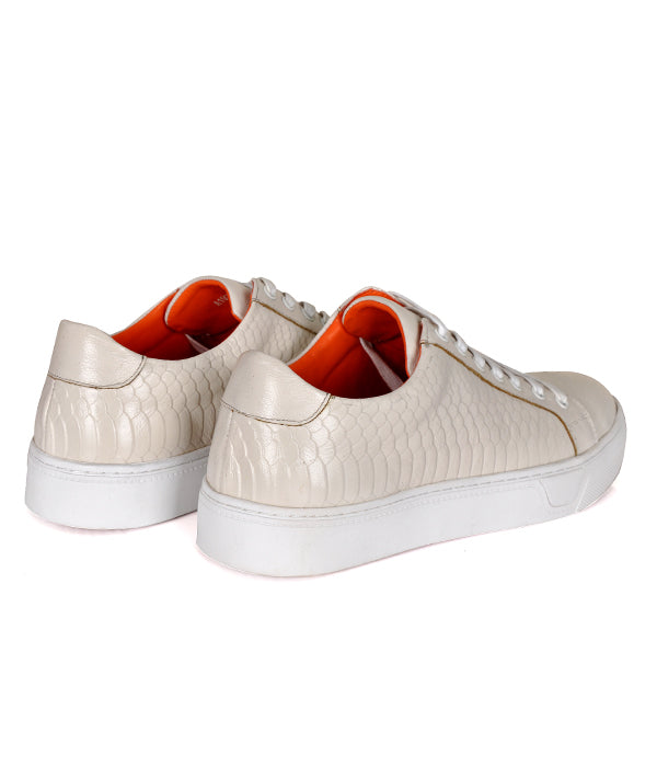 Aldo Croc Leather White Lace-up Sneakers