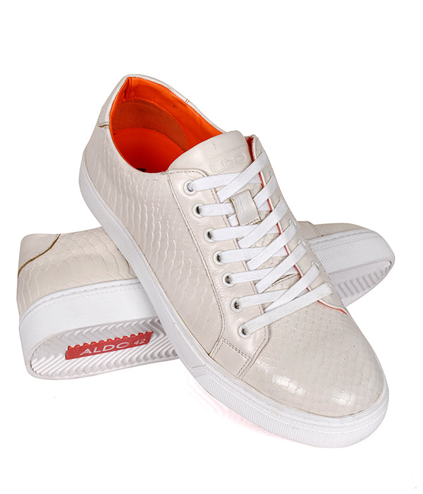 Aldo Croc Leather White Lace-up Sneakers