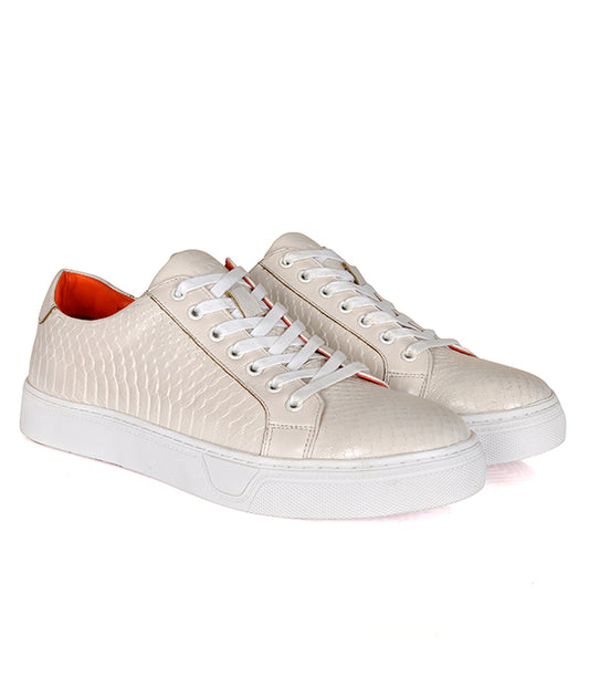 Aldo Croc Leather White Lace-up Sneakers