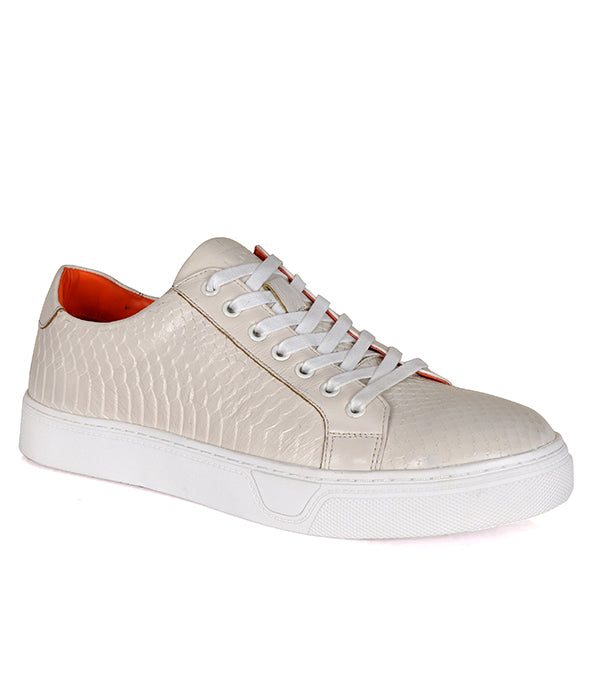 Aldo Croc Leather White Lace-up Sneakers