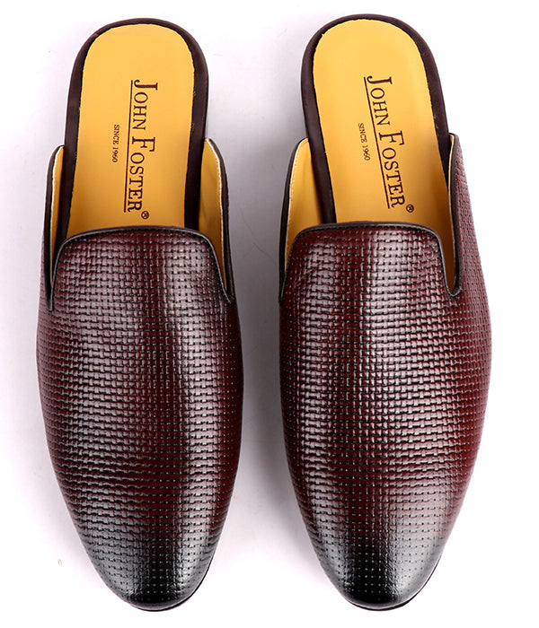 John Foster Woven Leather Mules|Coffee