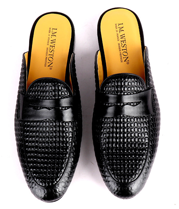 John Foster Square Dotted Penny Mules|Black