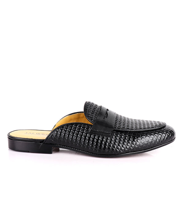 J. M Weston Square Dotted Plain Mule | Black