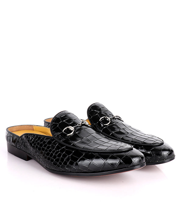 Croc Design Horsebit John Foster Mules|Black