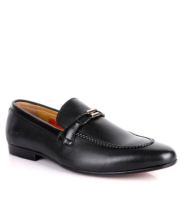 John Foster Plain Leather Horsebit Men's Slip-on Loafers|Black