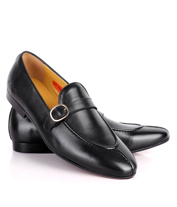 John Foster Plain Leather Buckled Men's Shoes|Black