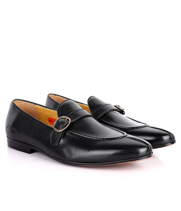 John Foster Plain Leather Buckled Men's Shoes|Black