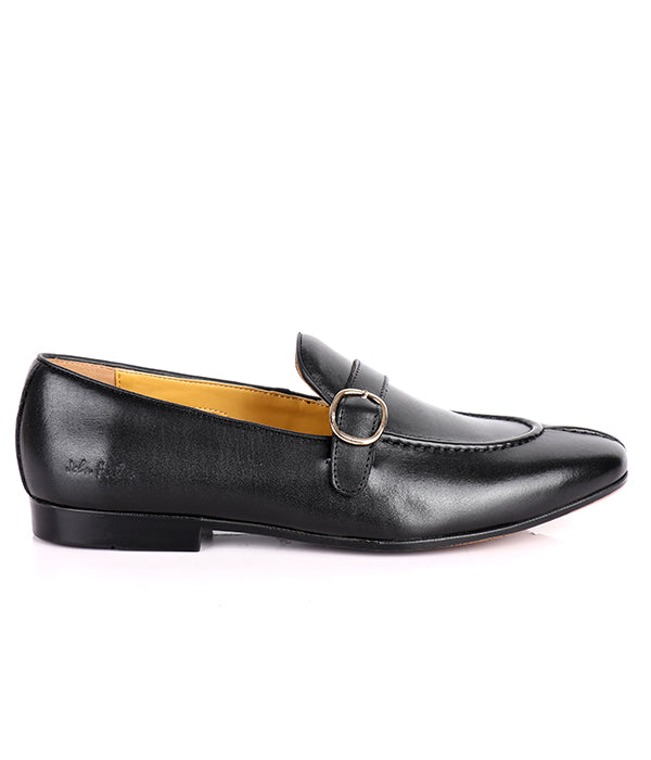 John Foster Plain Leather Buckled Men's Shoes|Black