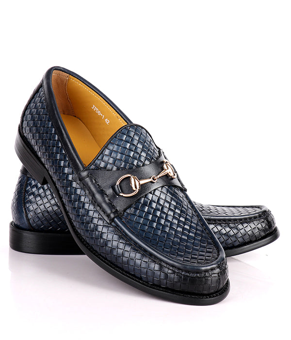 John Foster Woven Horsebit Leather Men's Shoes|Blue