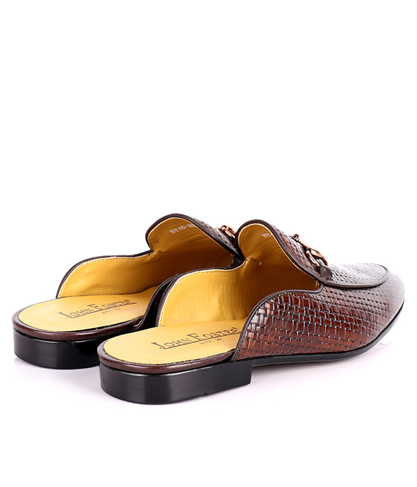 Woven John Foster Horsebit Leather Mules|Coffee