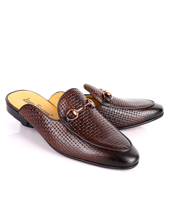 Woven John Foster Horsebit Leather Mules|Coffee