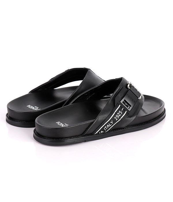 F Black Buckle Simple Slippers