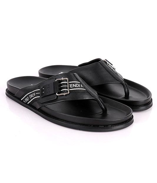 F Black Buckle Simple Slippers