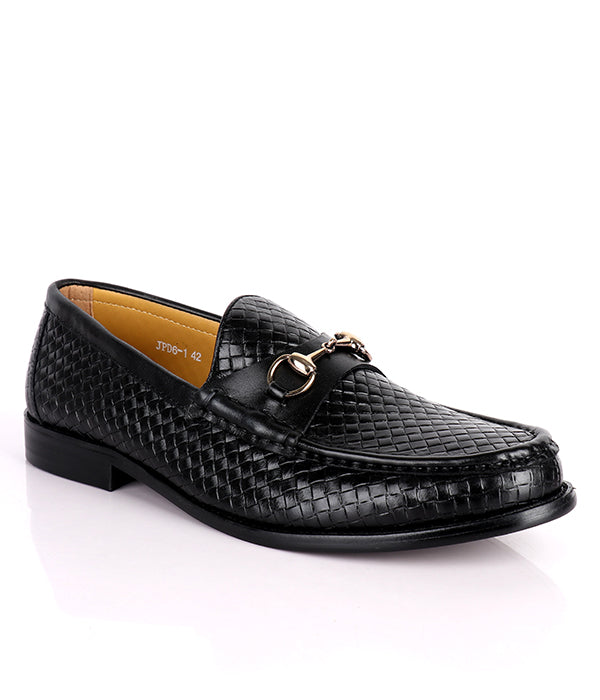 John Weston  Woven Horsebit Leather Men's Shoes|Black